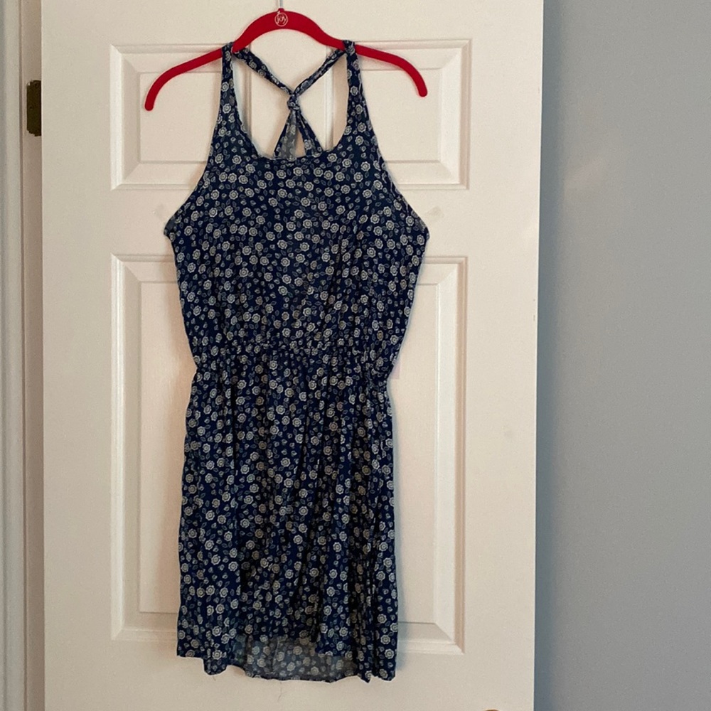 Blue Floral Dress with Criss-Cross Back